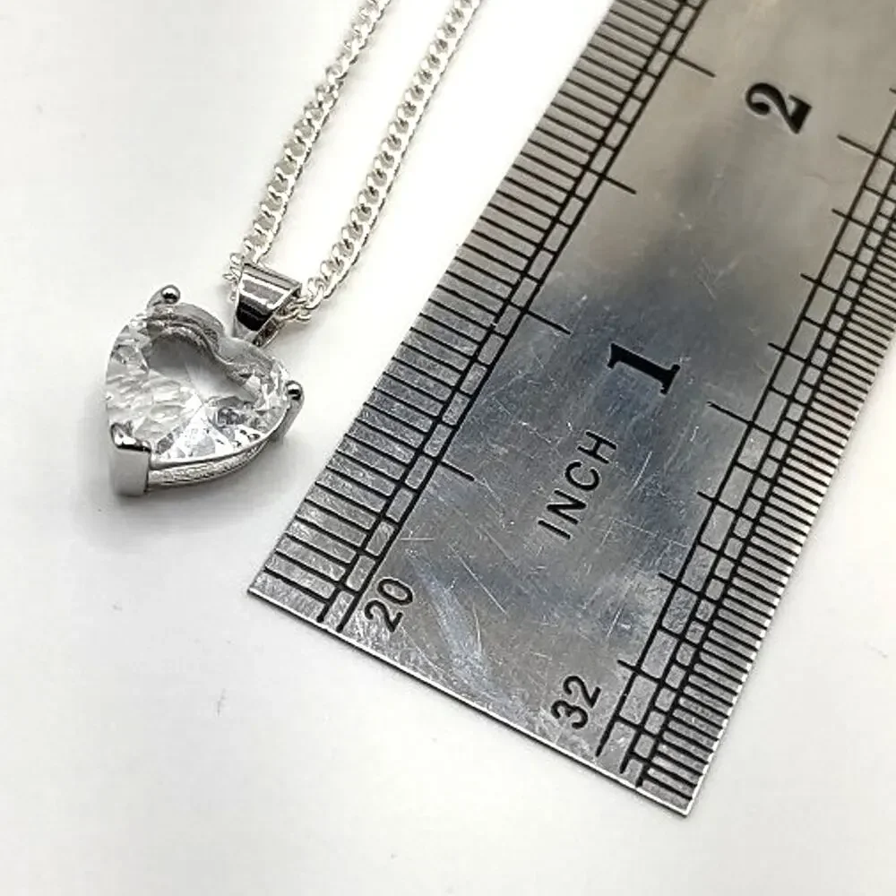 925 Silver Necklace Ring & Earring Set White CZ Diamond Heart Stones Valentines